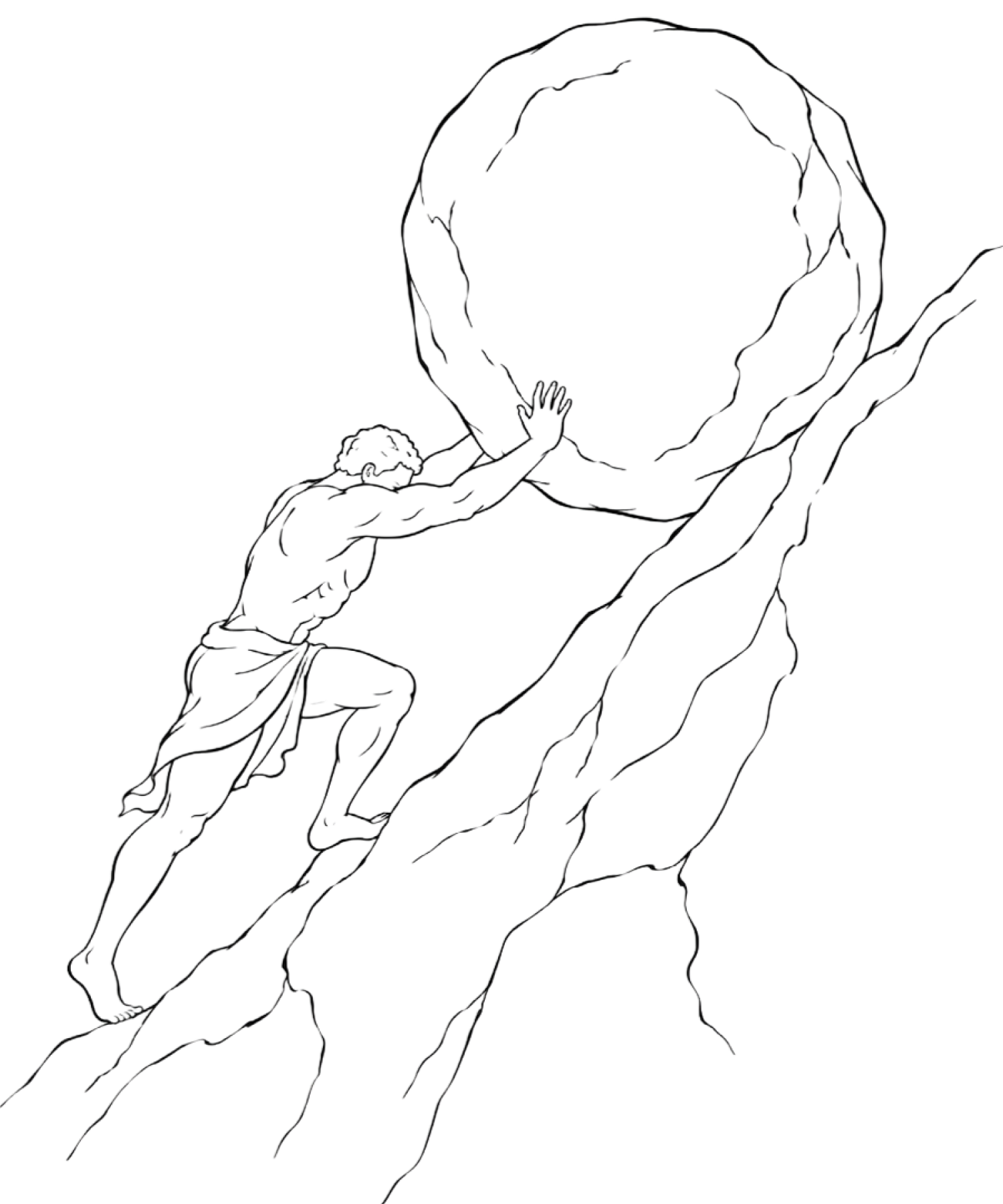 Sisyphus pushing a rock